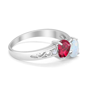 Heart Filigree Ring Simulated Ruby CZ 925 Sterling Silver